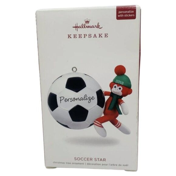 Hallmark Soccer Ornament Star Personalize Keepsake  2018 Sock Monkey Ball - Picture 6 of 7
